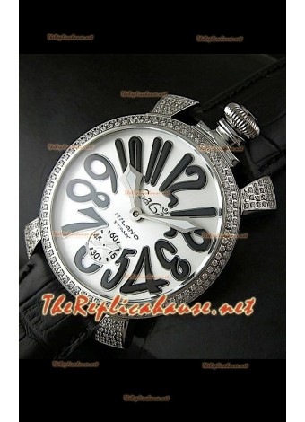 GaGa Milano Manuale Japanese Watch White Dial Diamonds Bezel