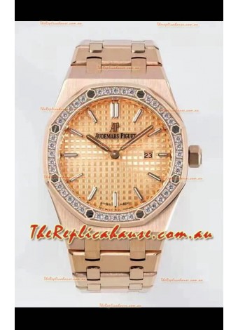 Audemars Piguet Royal Oak 33MM Rose Gold Casing Gold Dial 1:1 Mirror Replica Watch