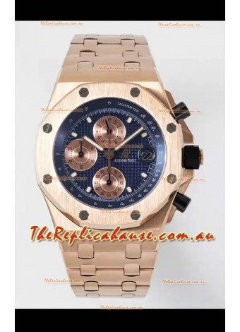 Audemars Piguet Royal Oak Offshore Blue Dial Chronograph 1:1 Mirror Replica Watch - Rose Gold 