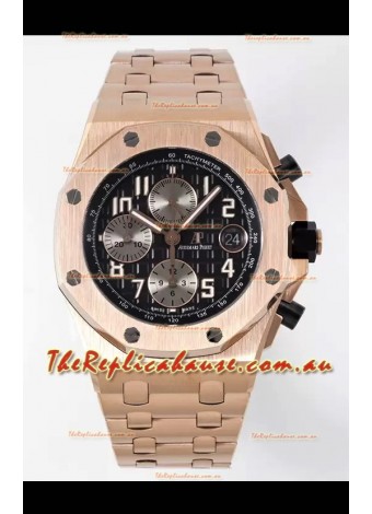 Audemars Piguet Royal Oak Offshore Black Dial Chronograph 1:1 Mirror Replica Watch - Rose Gold 