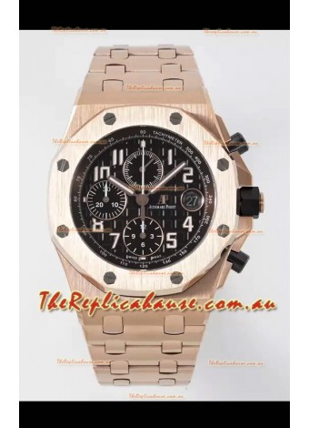 Audemars Piguet Royal Oak Offshore Black Dial Chronograph 1:1 Mirror Replica Watch - Rose Gold 