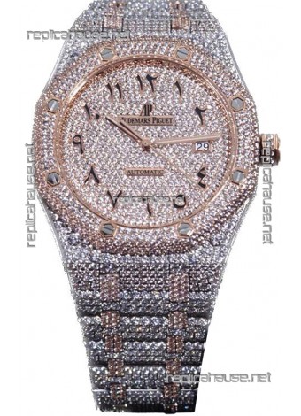 Audemars Piguet Royal Oak 15400 Iced Out Arabic Dial in Two Tone Rose Gold Casing Swiss Replica Watch