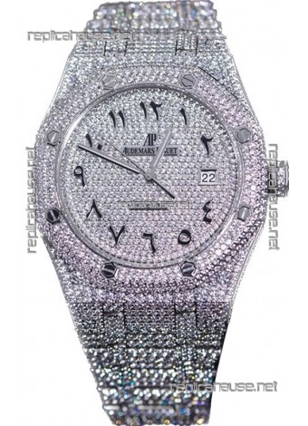 Audemars Piguet Royal Oak 15400 Iced Out Arabic Dial in Stainles Steel Casing Swiss Replica Watch