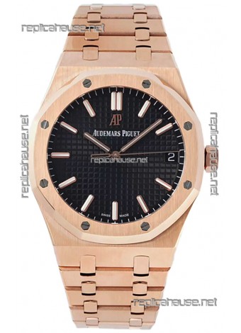 Audemars Piguet Royal Oak 37MM Black Dial Rose Gold Watch in 3120 Movement - 1:1 Mirror Replica