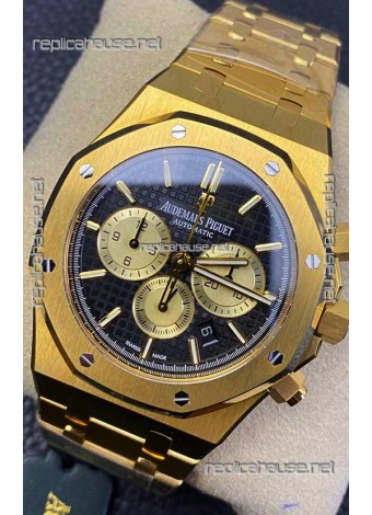 Audemars Piguet Royal Oak Chronograph Yellow Gold Black Dial Steel Strap Swiss Replica Watch