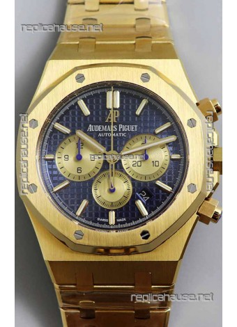 Audemars Piguet Royal Oak Chronograph Yellow Gold Blue Dial Steel Strap Swiss Replica Watch