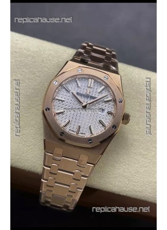 Audemars Piguet Royal Oak 33MM 904L Rose Gold White Dial 1:1 Mirror Replica Watch
