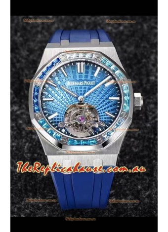 Audemars Piguet Royal Oak Tourbillon 41mm in 904L Casing - Blue Tapisserie Diamonds Bezel  1:1 Ultimate Replica