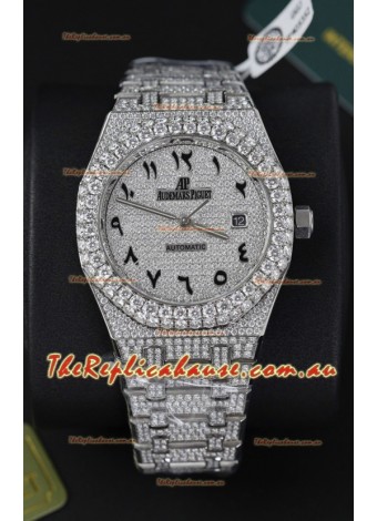 Audemars Piguet Royal Oak 15400 Iced Out Arabic Dial in Stainles Steel Casing Swiss Replica Watch