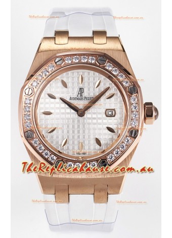 Audemars Piguet Royal Oak 33MM Rose Gold Quartz Rose Gold White Dial Swiss Replica Watch