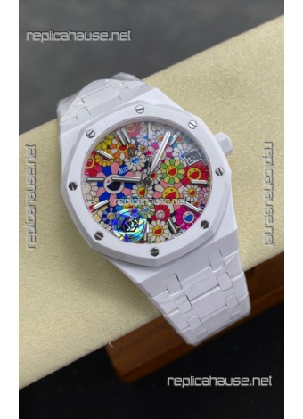 Audemars Piguet Super Clone Royal Oak White Ceramic Watch in Sun-Flower Dial 