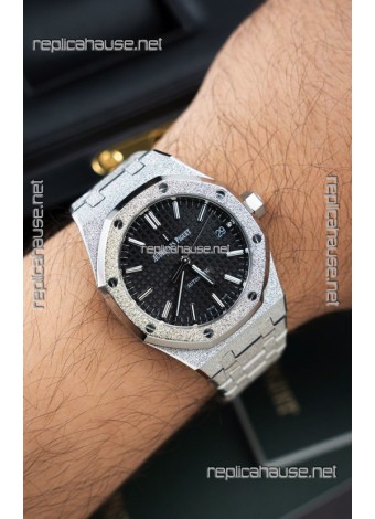 Audemars Piguet Super Clone 15454BC Royal Oak Frosted 37MM Watch in Black Dial