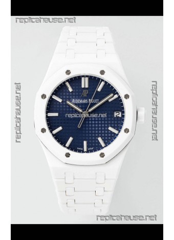 Audemars Piguet Royal Oak 15500 White Ceramic Super Clone Blue Dial Watch 