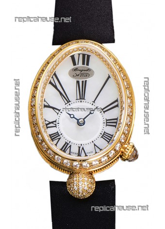 Breguet Replicas Reine De Naples Ladies Yellow Gold Black Fabric Swiss 1:1 Edition Replica Watch