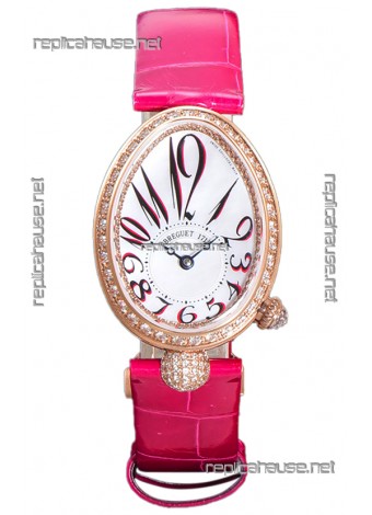 Breguet Replicas Reine De Naples Ladies Rose Gold Pink Leather Swiss 1:1 Edition Replica Watch