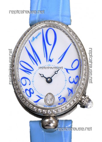 Breguet Replicas Reine De Naples Ladies Stainless Steel Blue Leather Swiss 1:1 Edition Replica Watch