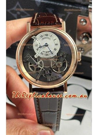 Breguet Tradition 7057BR/R9/9W6 Rose Gold Casing Single Tourbillon Swiss Replica Brown Strap Watch