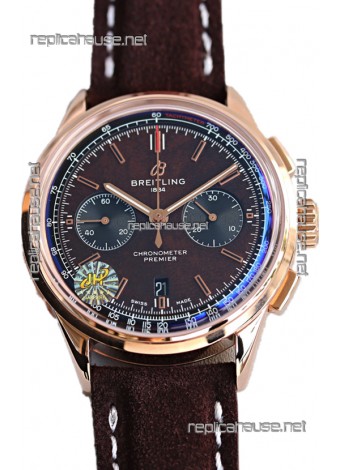 Breitling Replicas Premier B01 Chronograph 42 Edition Rose Gold Casing Centenary Brown Dial - 1:1 Mirror Replica Watch