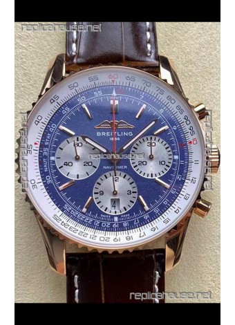 Breitling Replicas Navitimer B01 Chronograph 43 Blue Dial - Rose Gold Plated Casing 1:1 Mirror Swiss Replica