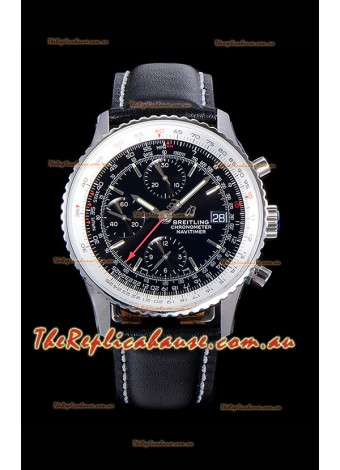 Breitling Navitimer 1 Chronograph 41MM Swiss Watch Black Dial in 904L Steel - Leather Strap