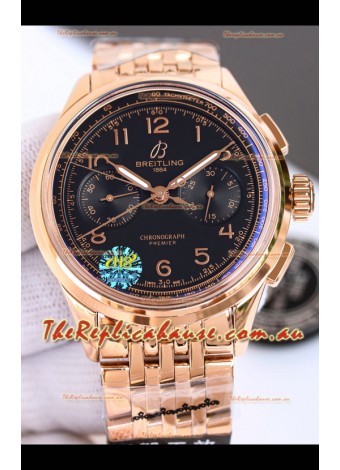 Breitling Premier B01 Chronograph 42 Edition Rose Gold Casing Centenary Brown Dial - 1:1 Mirror Replica Watch