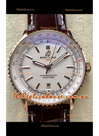 Breitling Navitimer 1 Automatic Swiss Replica Watch in White Dial Rose Gold Casing