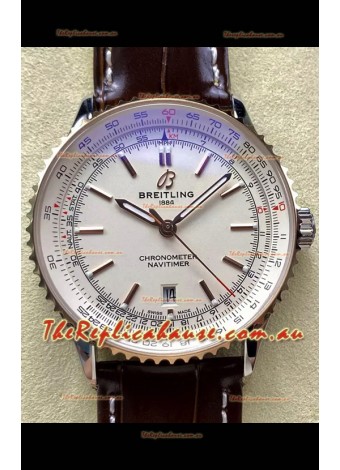 Breitling Navitimer 1 Automatic Swiss Replica Watch in White Dial Rose Gold Bezel