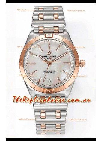 Breitling Chronomat 36MM 2 Tone Rose Gold Casing 1:1 Mirror Replica Watch Pearl Dial