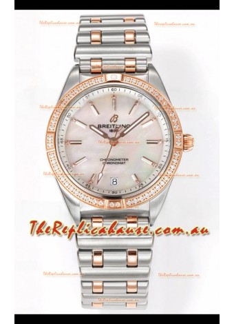 Breitling Chronomat 36MM 2 Tone Rose Gold Casing 1:1 Mirror Replica Watch Pearl Dial