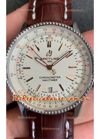 Breitling Navitimer 1 Automatic Swiss Replica Watch in White Dial - Brown Leather Strap