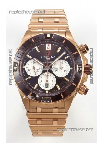 Breitling Chronomat Super Clone B01 42 Edition Swiss Rose Gold Casing Brown Dial 