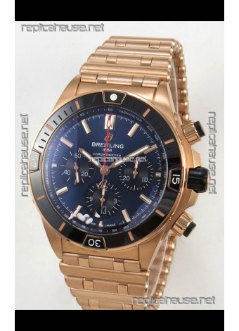 Breitling Chronomat Super Clone B01 42 Edition Swiss Rose Gold Casing Blue Dial 