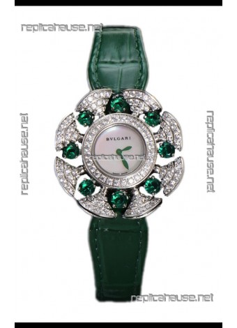 Bvlgari Divas's Dream Edition Watch in Steel Casing - Diamonds Paved Bezel Swiss Replica