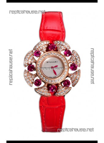 Bvlgari Divas's Dream Edition Watch in Rose Gold Casing - Diamonds Paved Dial Swiss Replica