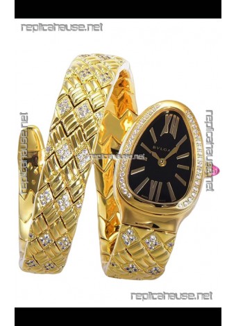 Bvlgari Serpenti Edition Yellow Gold Casing Black Dial Watch in 1:1 Mirror Quality
