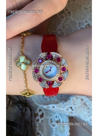 Bvlgari Divas's Dream Edition Watch in Rose Gold Casing - Diamonds Paved Bezel Swiss Replica