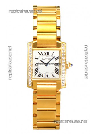 Cartier Tank Francaise Yellow Gold Diamonds Bezel Swiss Quartz Replica Watch 25.70MM