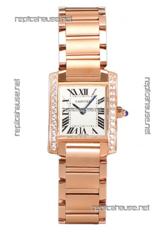Cartier Tank Francaise Rose Gold Diamonds Bezel Swiss Quartz Replica Watch 25.70MM