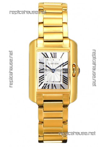 Cartier Tank Anglaise Yellow Gold Watch in Steel Strap Swiss Quartz Watch 30MM