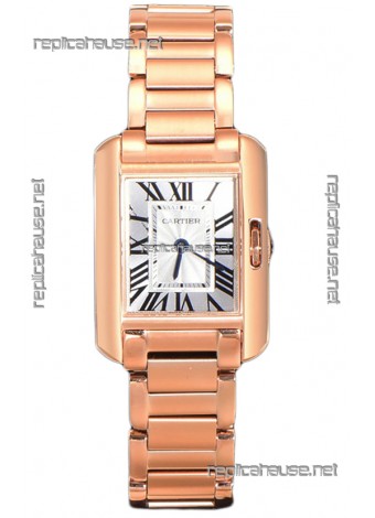 Cartier Tank Anglaise Rose Gold Watch in Steel Strap Swiss Quartz Watch 30MM
