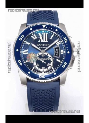 Calibre De Cartier Watch 42MM Blue Dial Steel Case - 1:1 Mirror Replica Watch
