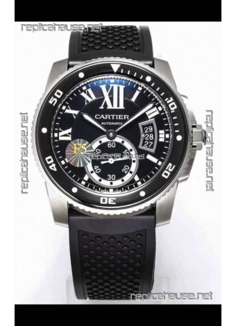 Calibre De Cartier Watch 42MM Black Dial Steel Case - 1:1 Mirror Replica Watch