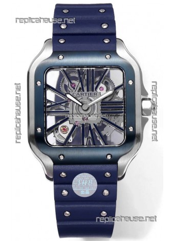Santos De Cartier Watch in Skeleton Dial - Stainless Steel Casing Rubber Strap