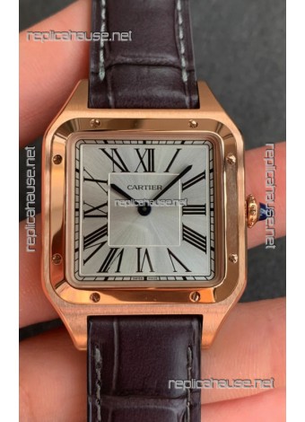 Cartier Santos Dumont 1:1 Mirror Swiss Replica Watch in Rose Casing Gold Steel Dial 42MM