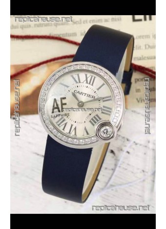 Ballon Blanc De Cartier Swiss Quartz Replica Watch in Steel Casing Fabric Strap 