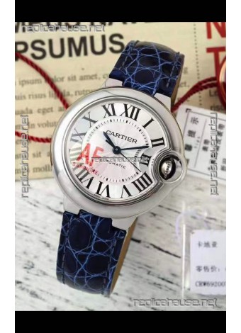 Ballon De Cartier Swiss Automatic 1:1 Mirror Quality Blue Strap 33MM in Steel Casing
