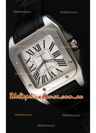 Cartier Santos De Cartier 1:1 Mirror Replica Black Strap 33MM Ladies Watch 