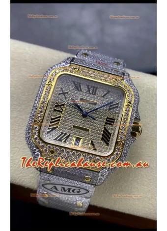 Cartier "Santos De Cartier" 904L Steel Diamonds Roman Dial 1:1 Mirror Replica - 40MM - Genuine Diamonds