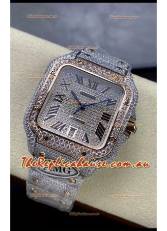 Cartier "Santos De Cartier" 904L Steel Diamonds Roman Dial 1:1 Mirror Replica - 40MM - Genuine Diamonds