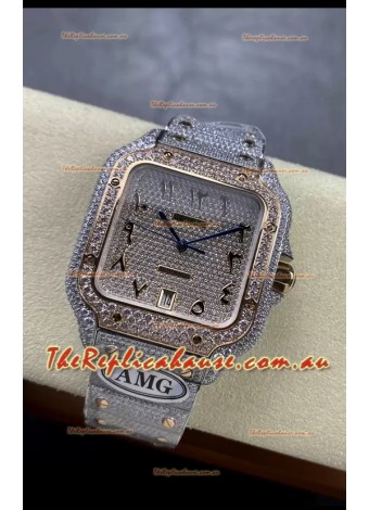 Cartier "Santos De Cartier" 904L Steel Diamonds Arabic Dial 1:1 Mirror Replica - 40MM - Genuine Diamonds